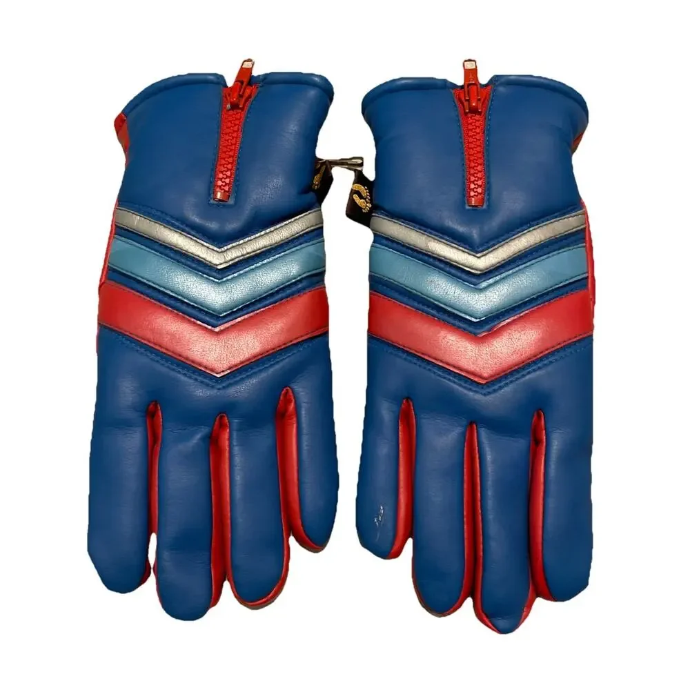 Hang Ten Gloves 70s 80s Ski Foam Insulated Womens Sz S Red Blue Silver Retro